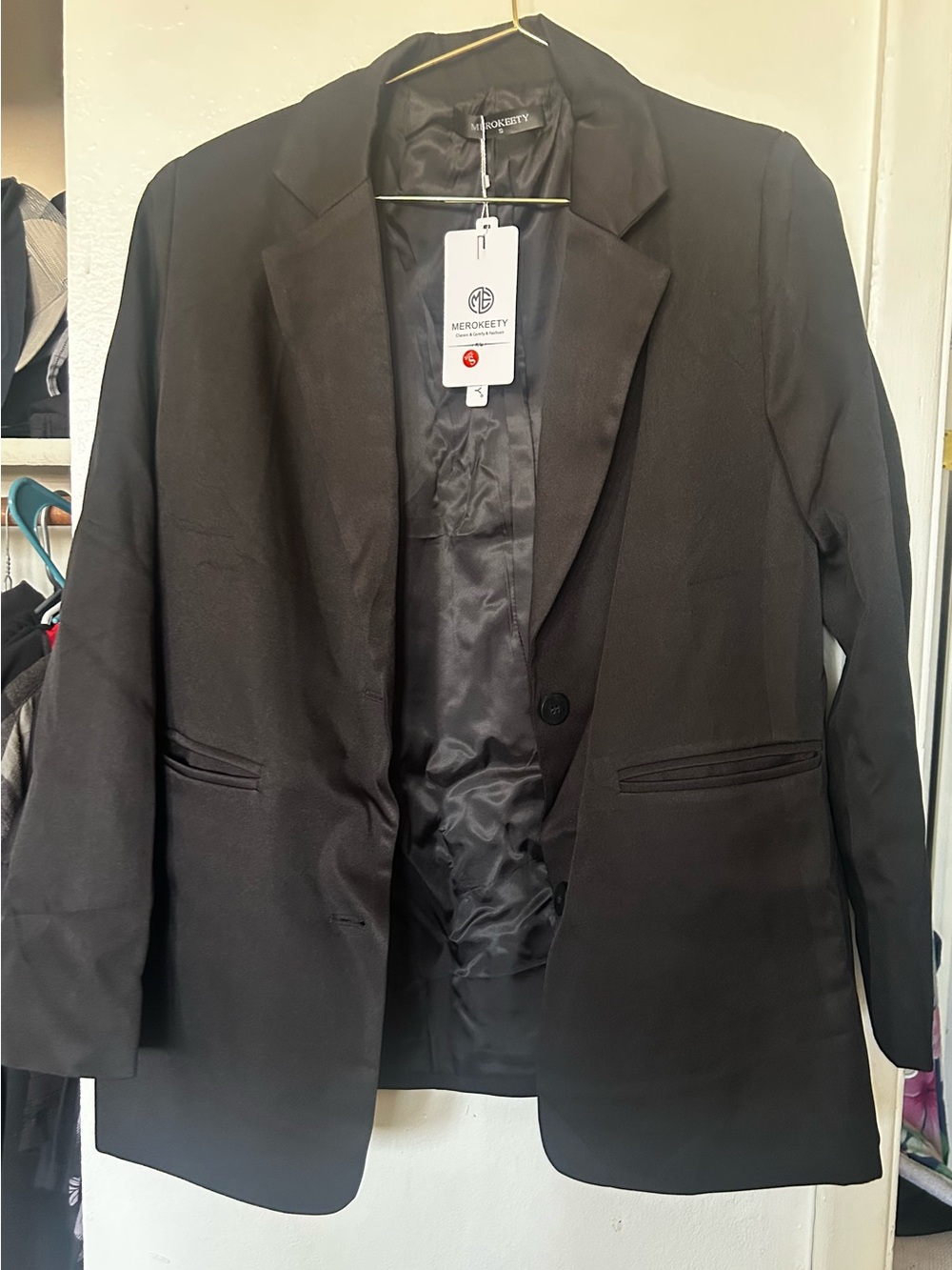 MEROXEIY Black Single-Button Women's Blazer
